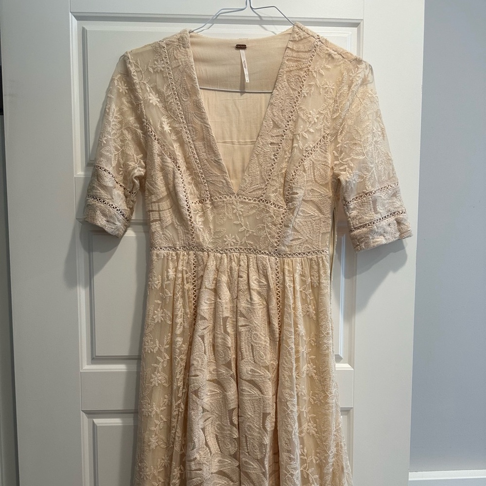 Free people almond cream embroidered lace dress